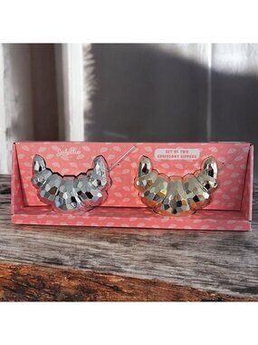 JUBILLIE Set of 2 Silver Gold Metallic Croissant Sippers Waterbottles NEW NIB